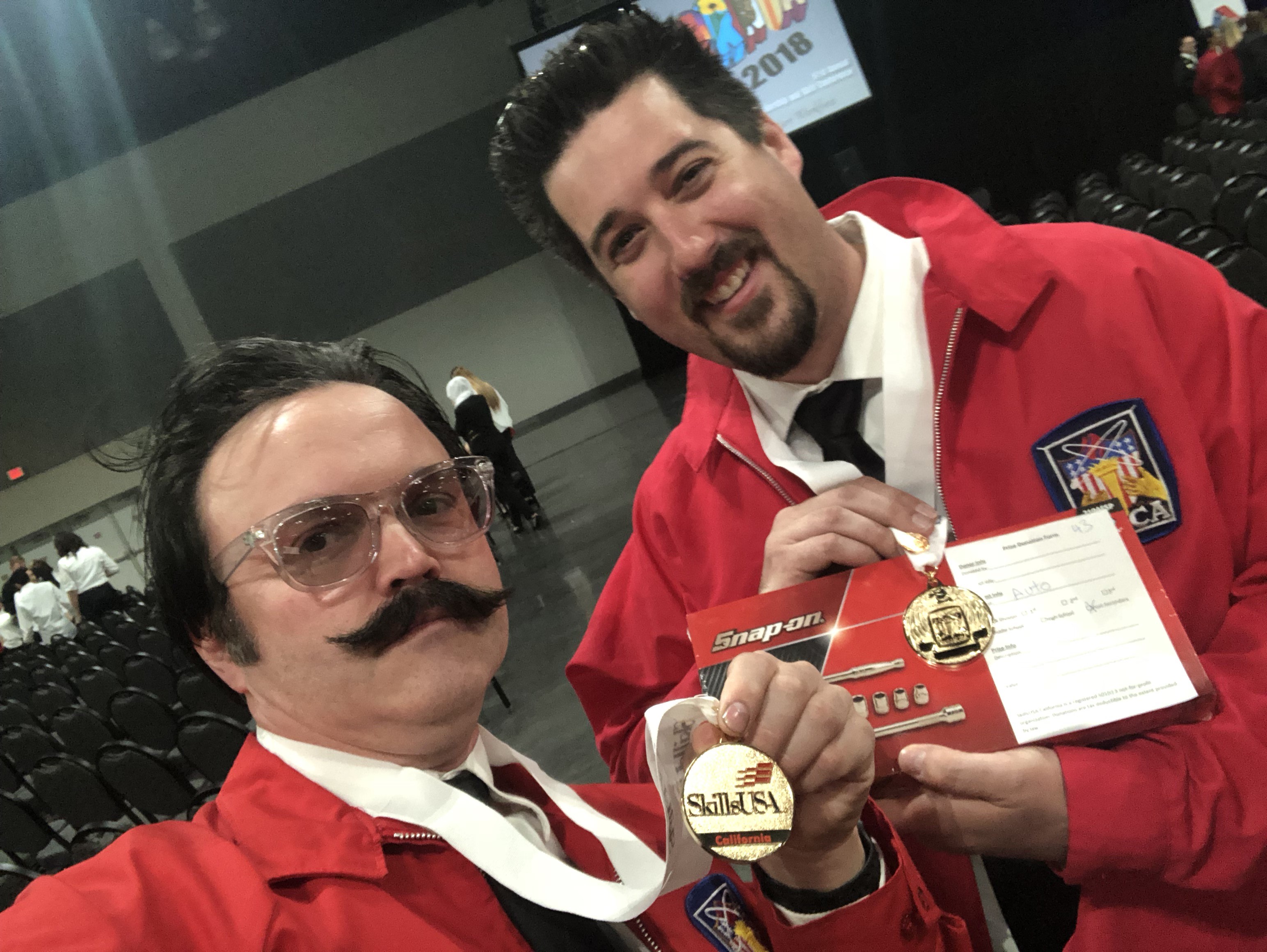 Shane Gallagher and Associate Professor Dan Bonnema of San Joaquin Delta College pose after Gallagher took gold at the SkillsUSA competition.
