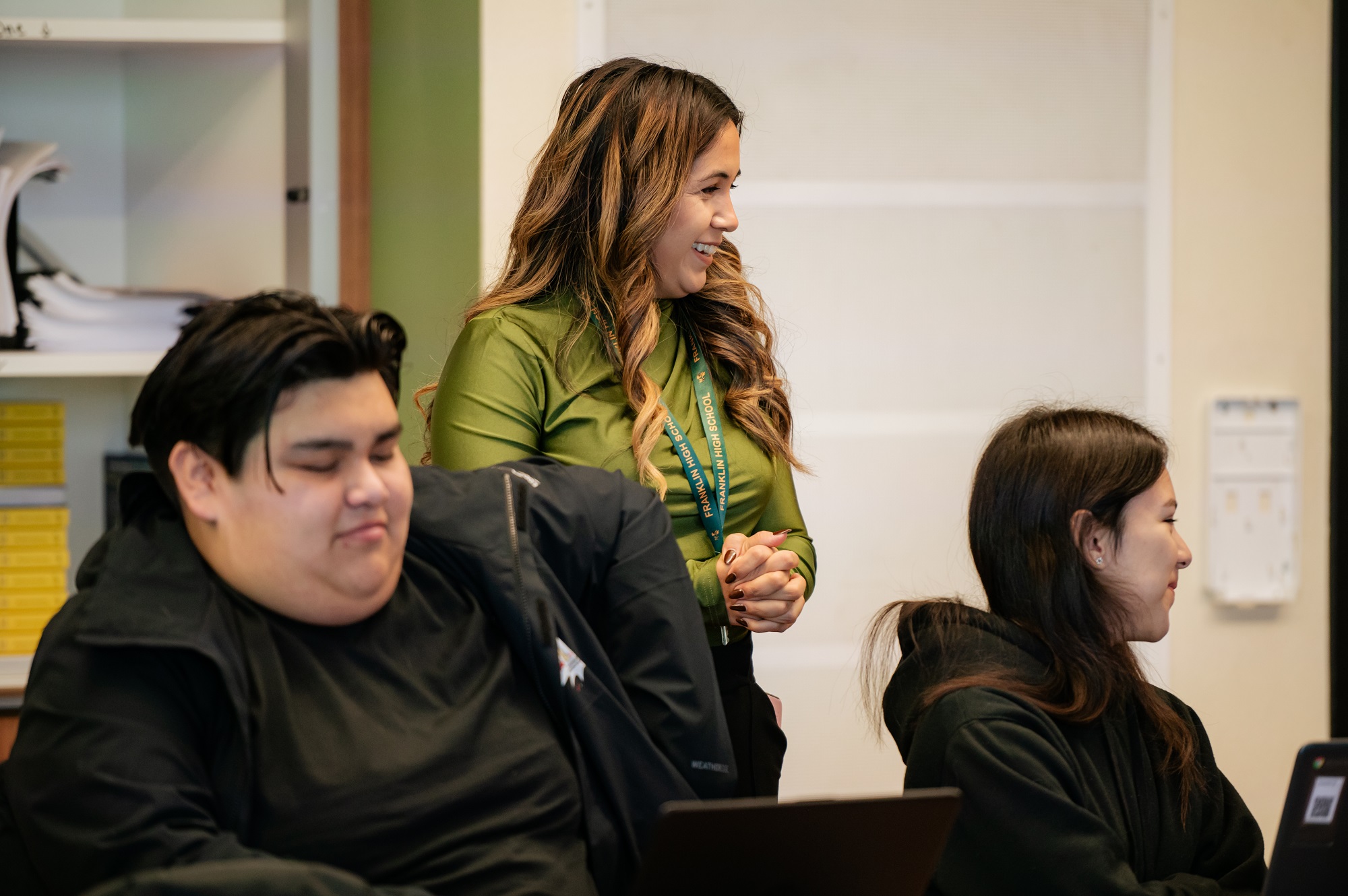 Professor Lulu Sanchez teaches a class at her alma mater, Franklin High School