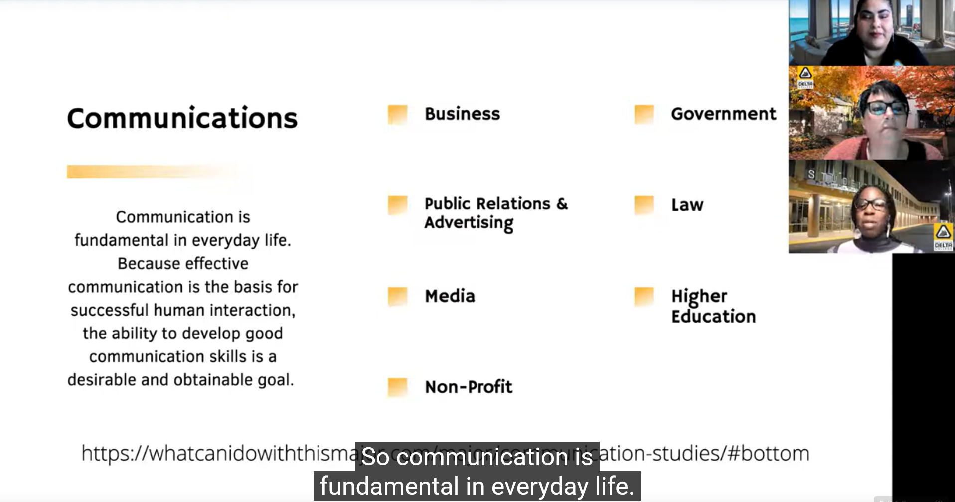 Counselors discuss career options for Communication Studies majors