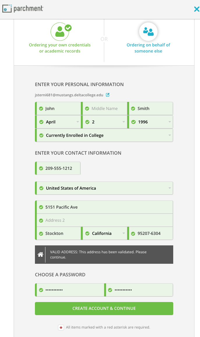 Transcript Order Contact information request