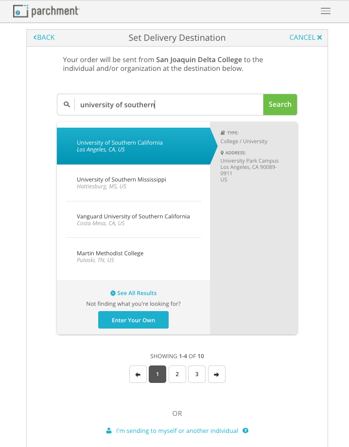 Transcript ordering - recipients details