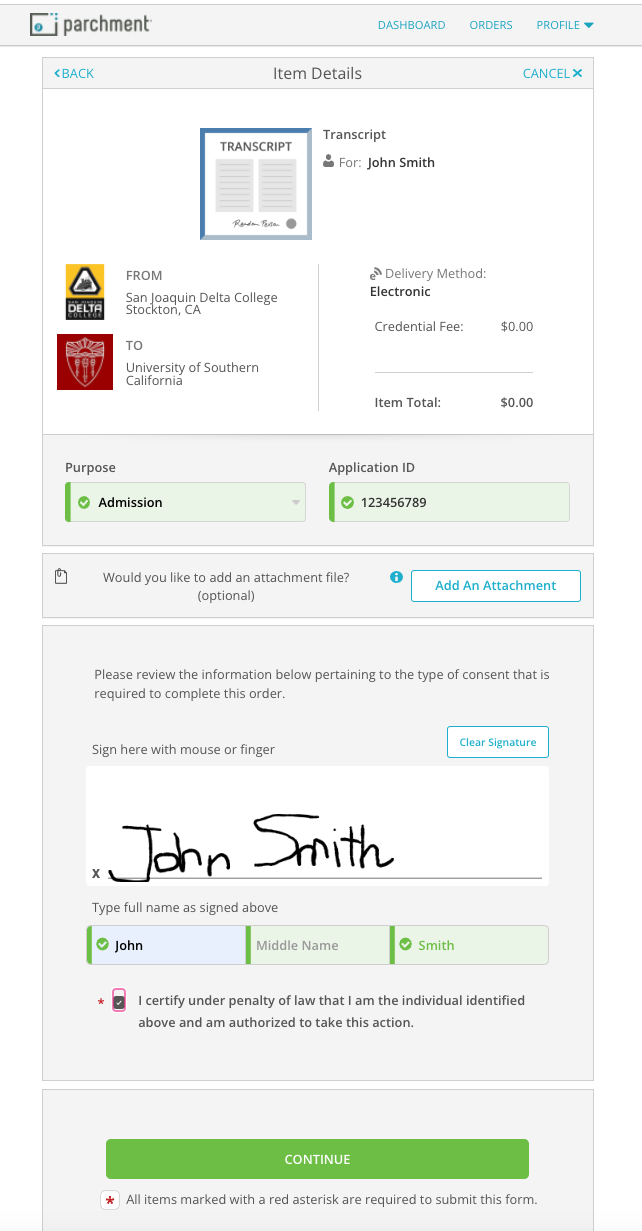 Ordering Transcripts - confirm recipients and place order
