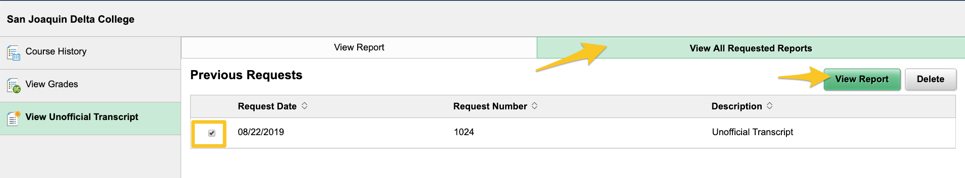 View Unofficial Transcript History