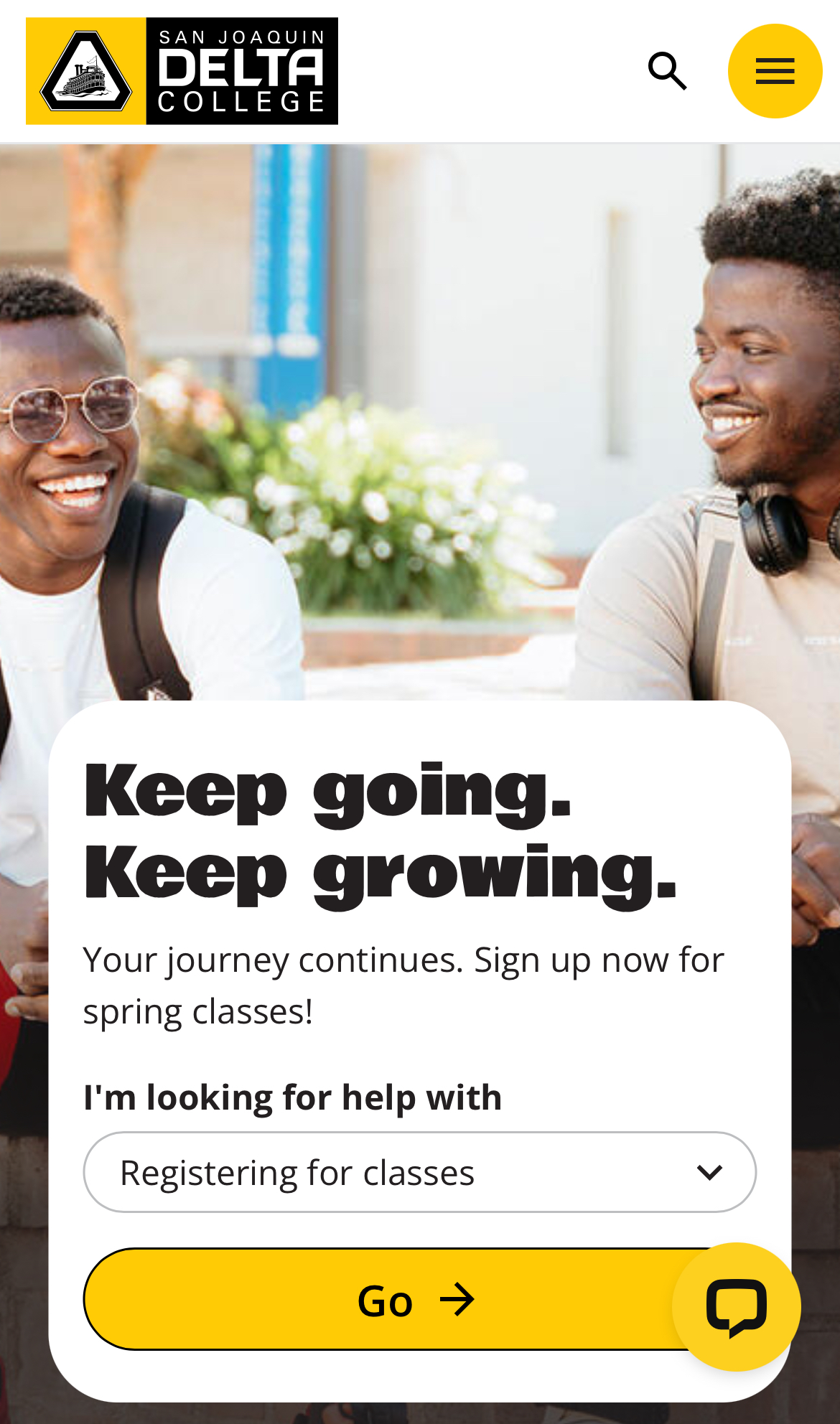 Screenshot of mobile version of new website