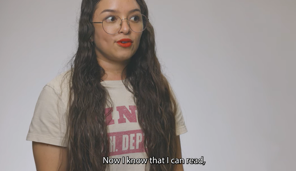 Screenshot of an ESL student sharing her testimonial