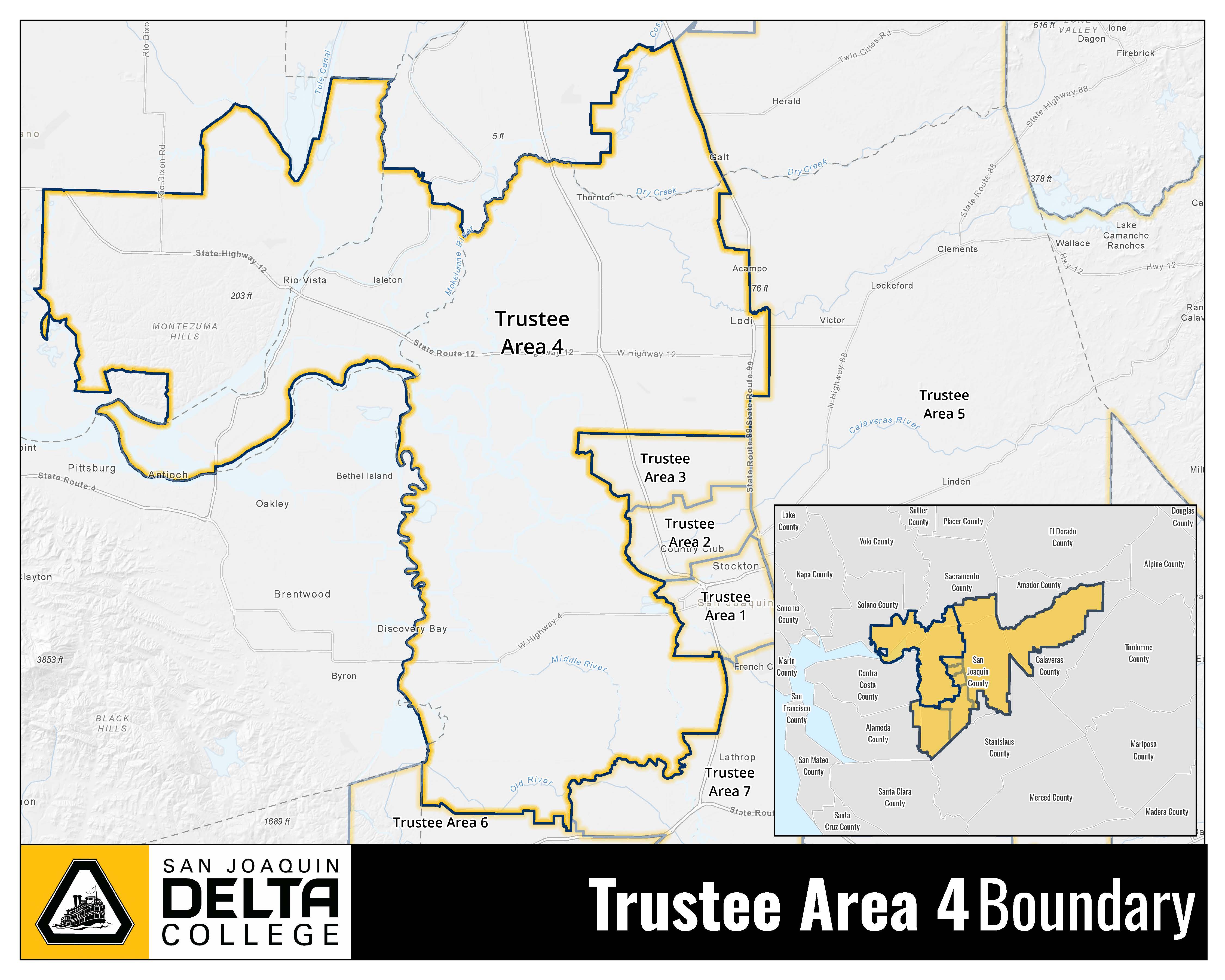 Map showing Trustee Area 4 within the college district