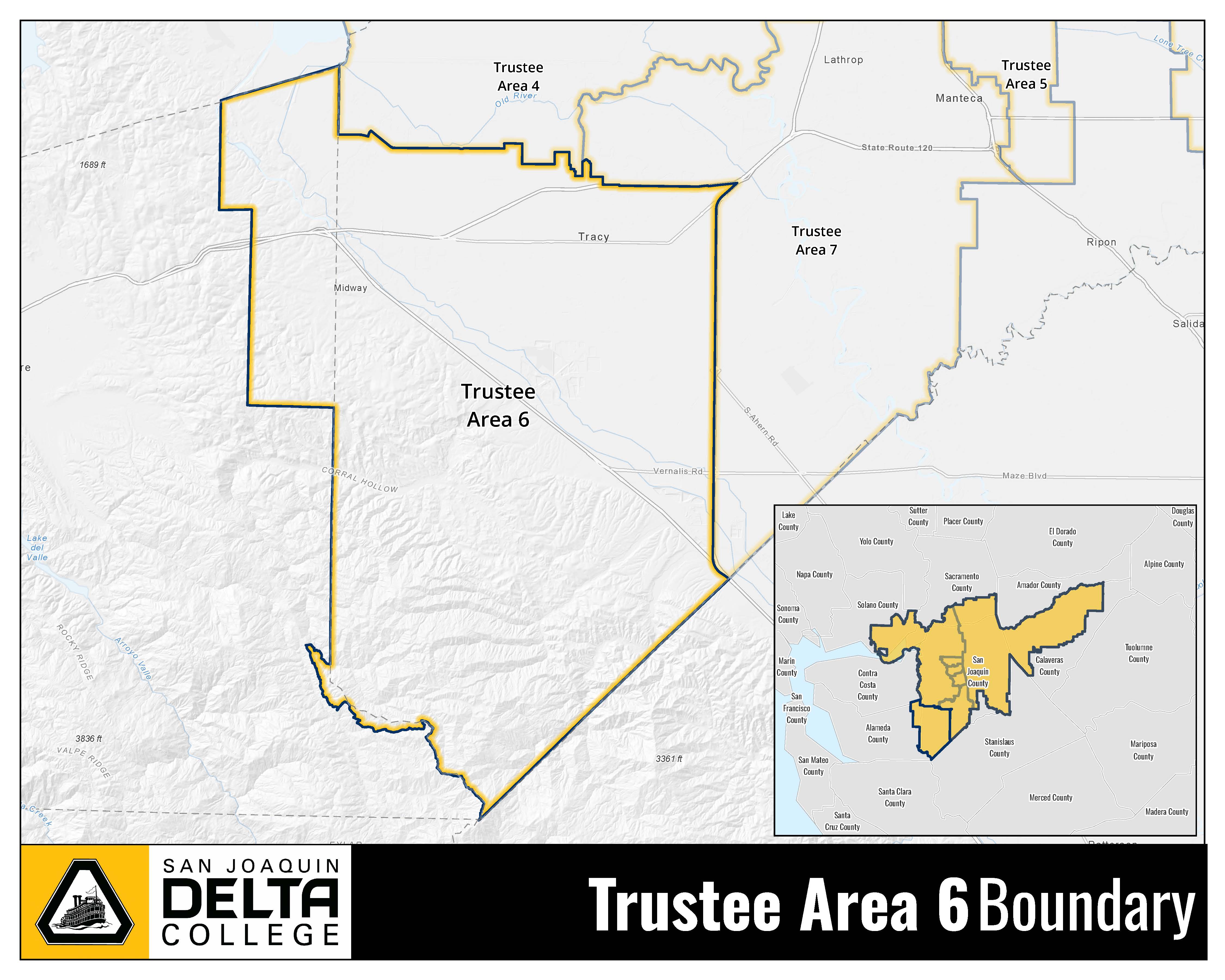 Map showing Trustee Area 6 within the college district