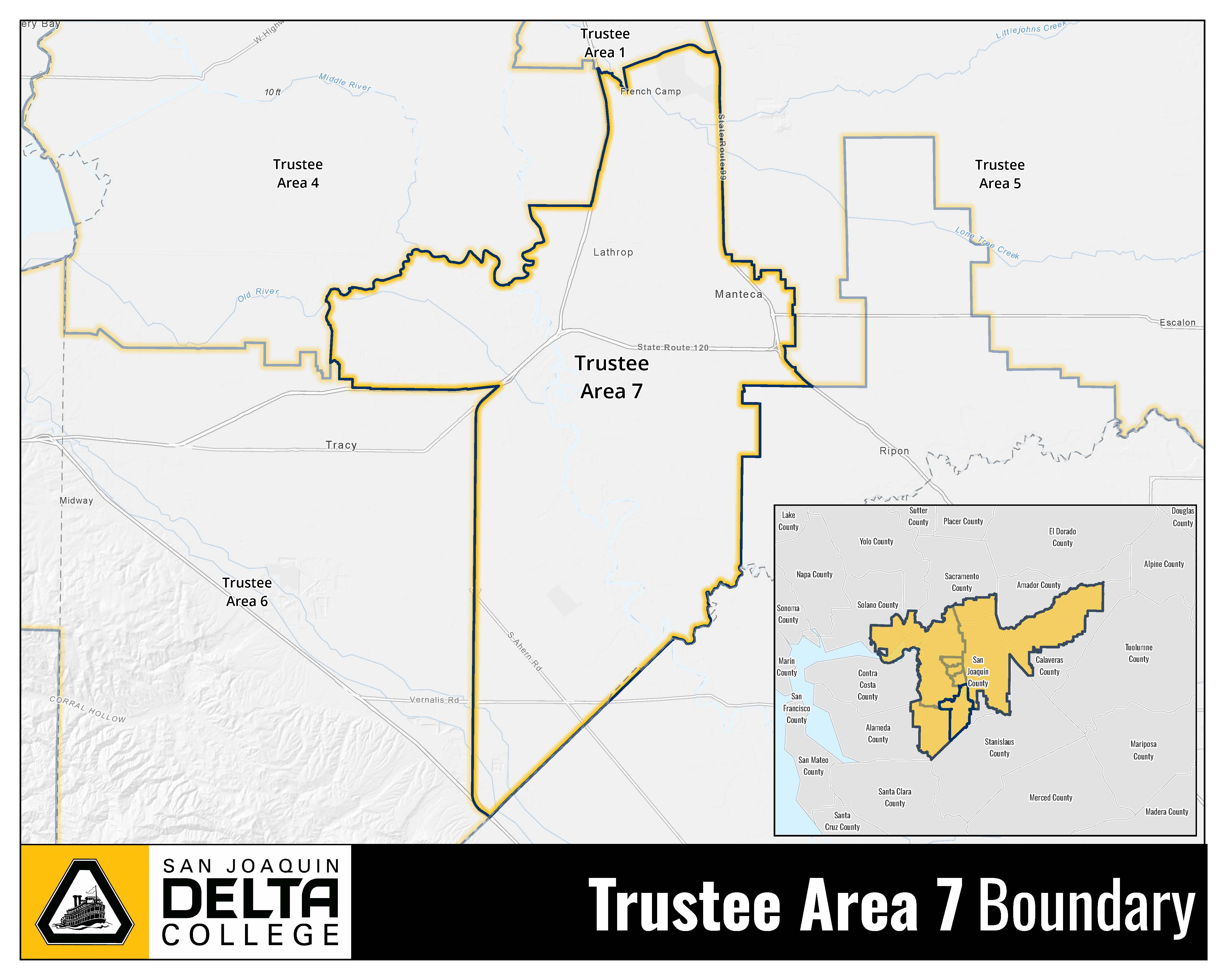 Map showing Trustee Area 7 within the college district