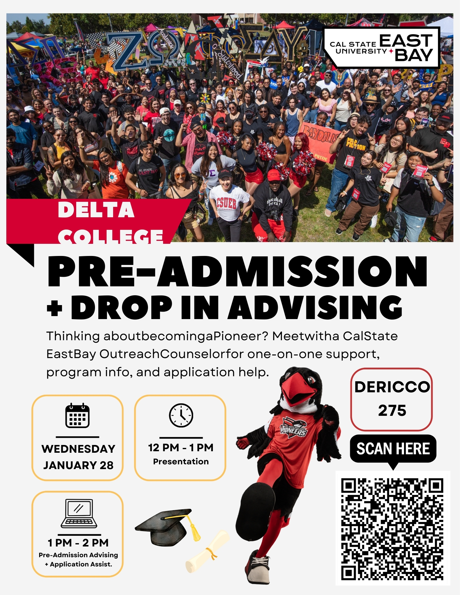 A flyer promoting an event for Delta students to transfer to East Bay CSU