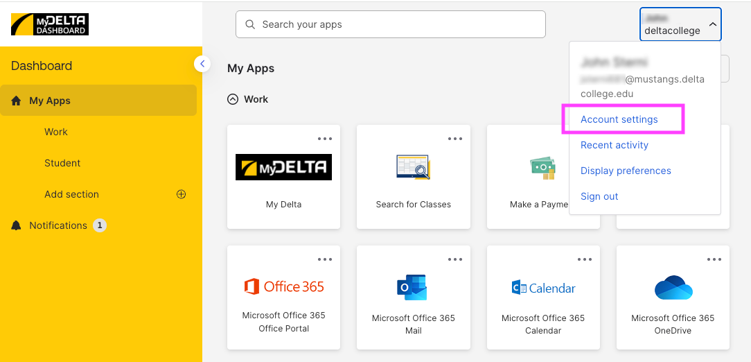 okta Main Menu View