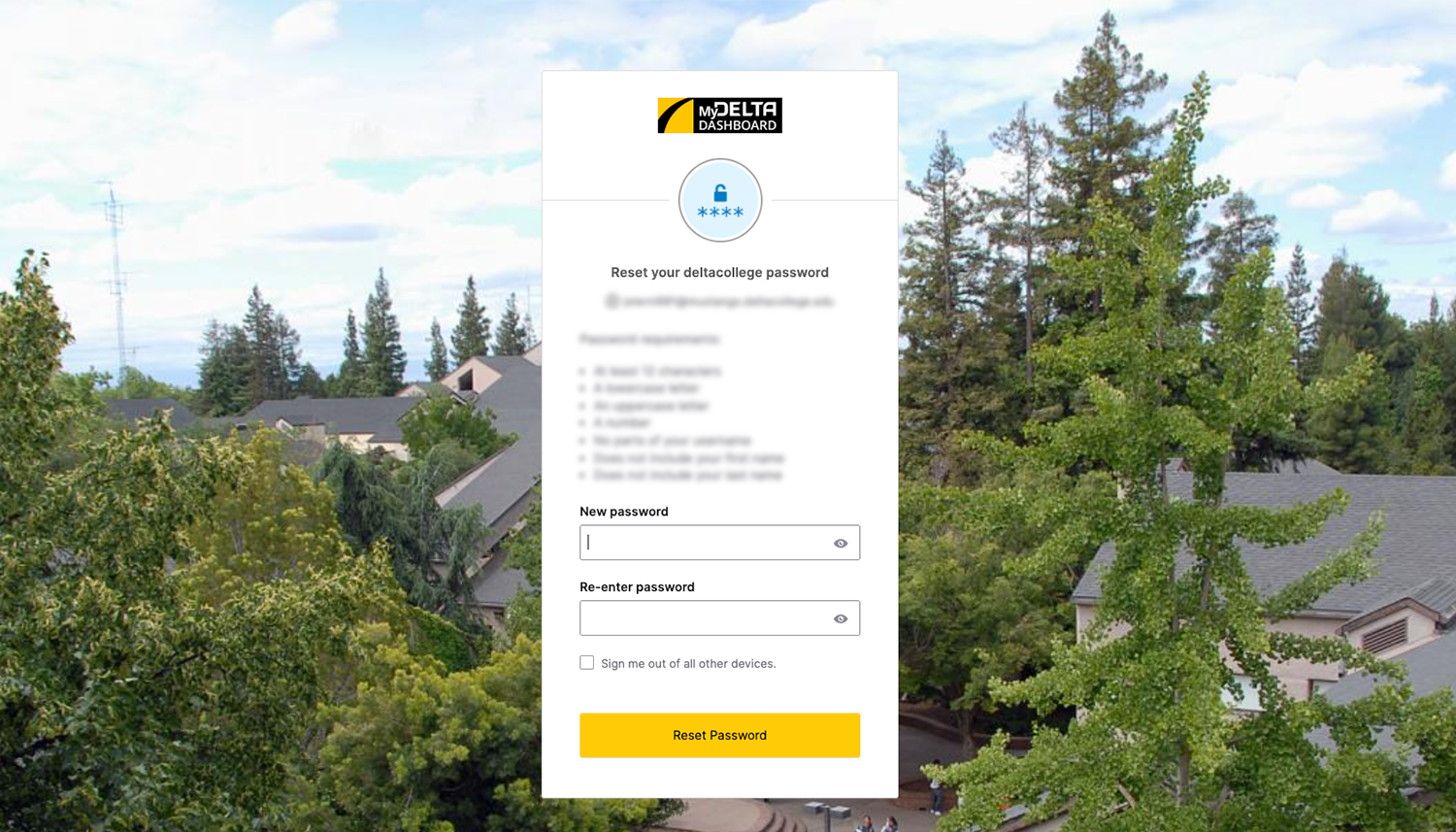 okta password rest form