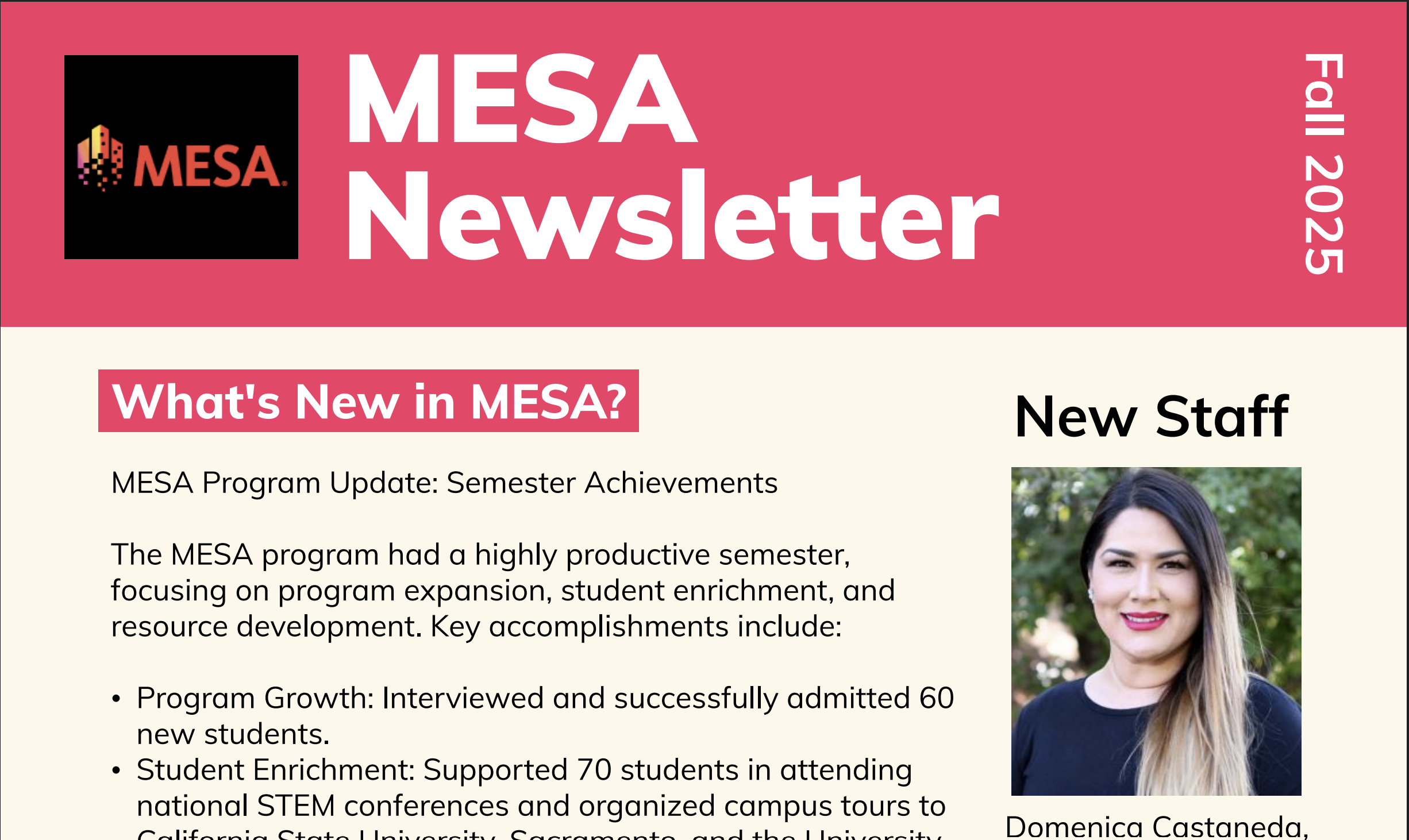 Thumbnail of the MESA Newsletter