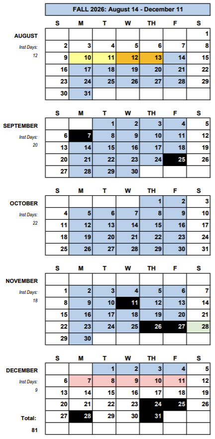 Fall 2026 Academic Calendar