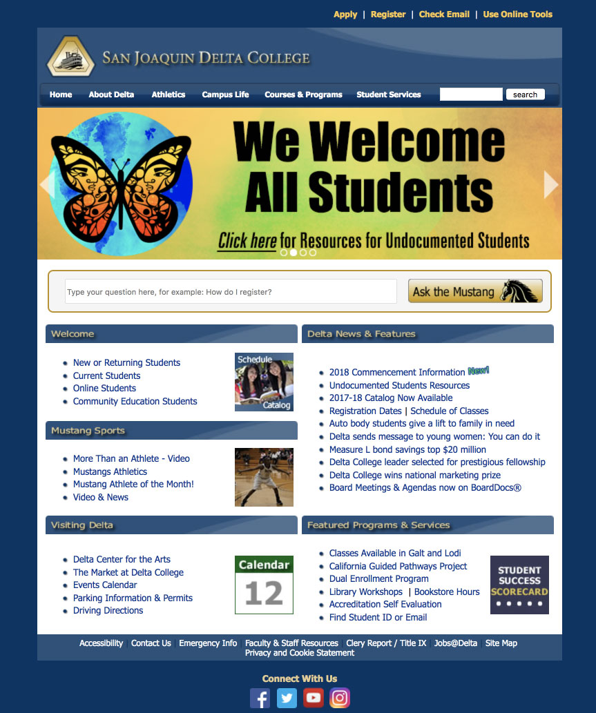 Screenshot of the old delta college old website