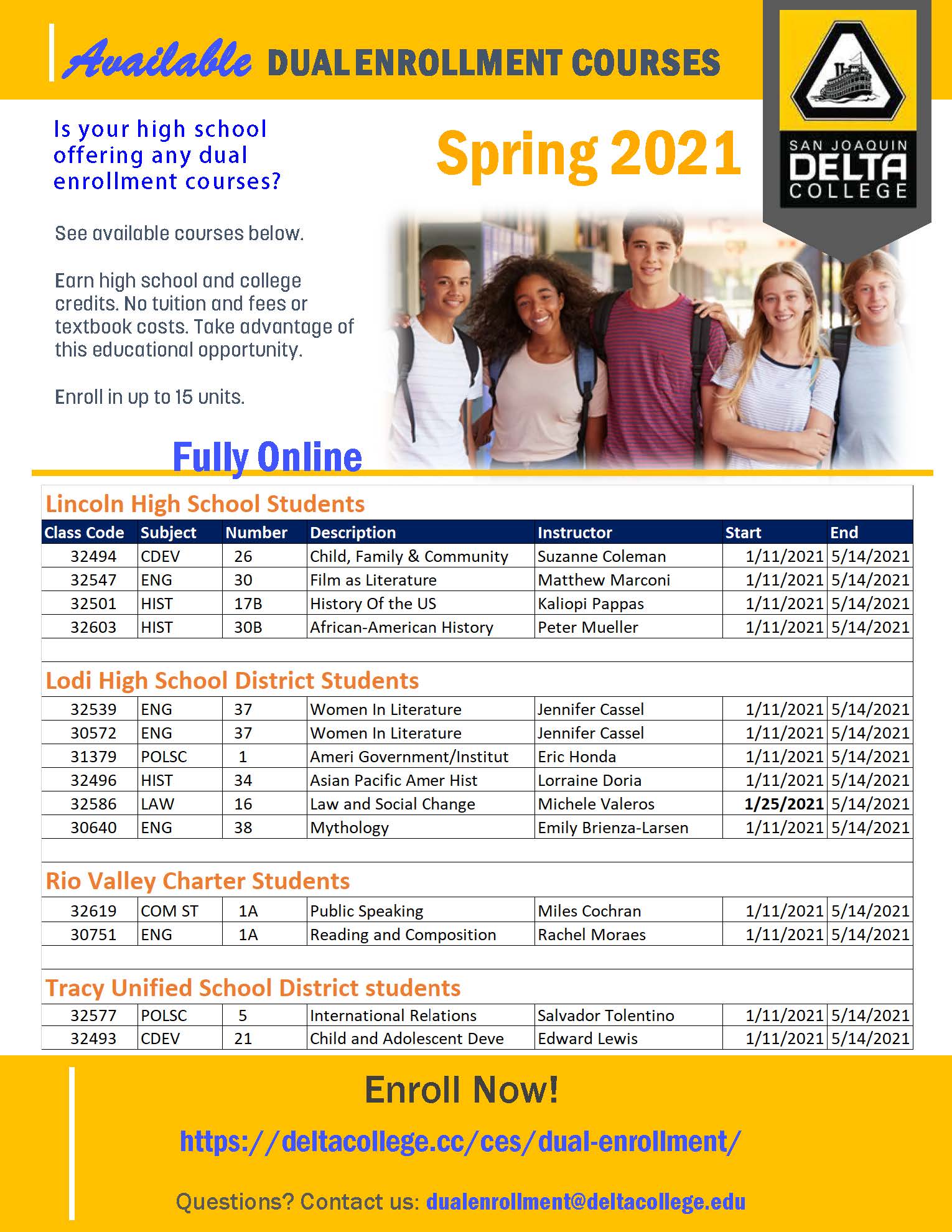 Dual enrollment courses available at other schools
