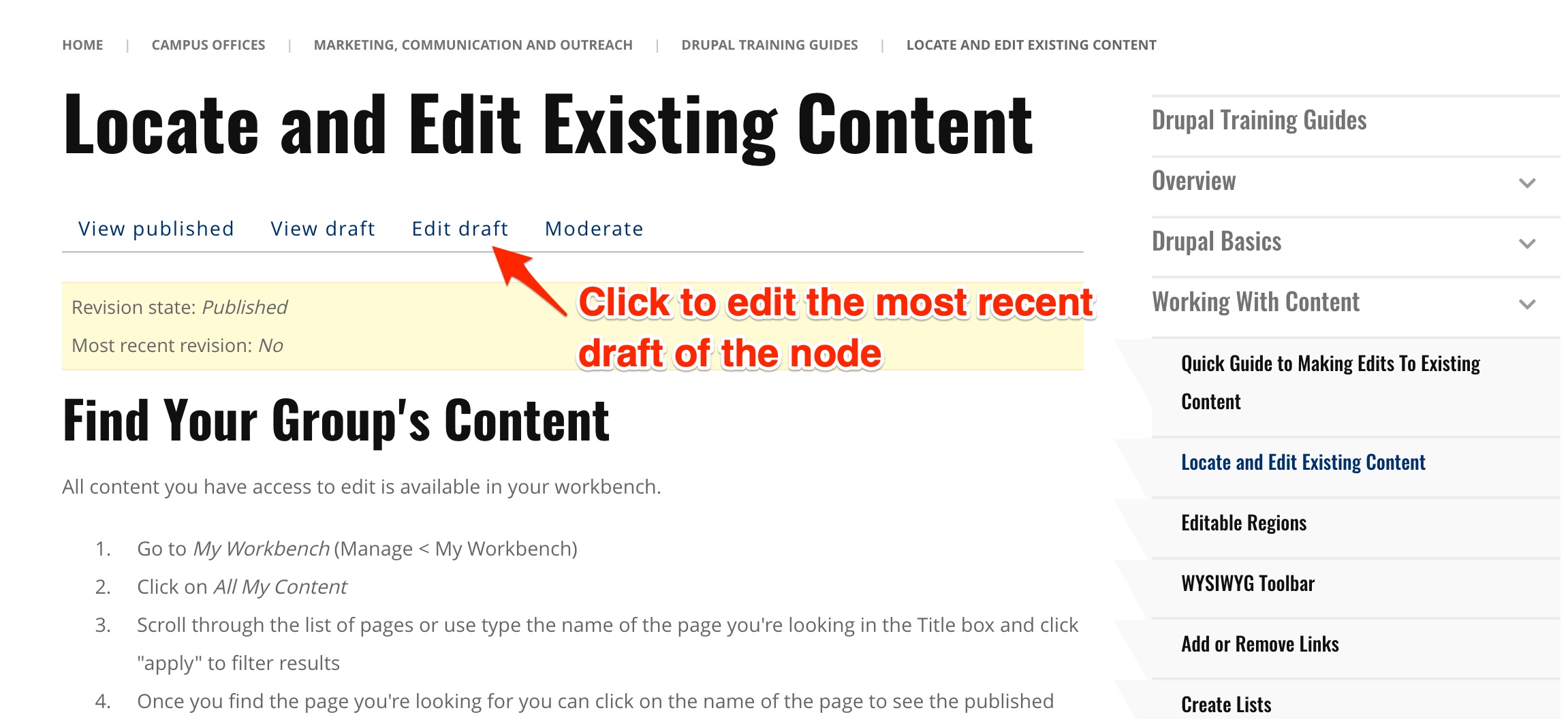 Click edit draft to begin editing content