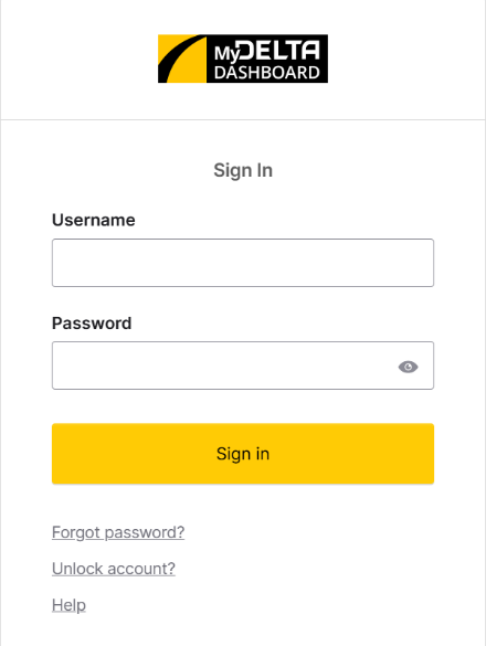 MyDelta Dashboard login screen