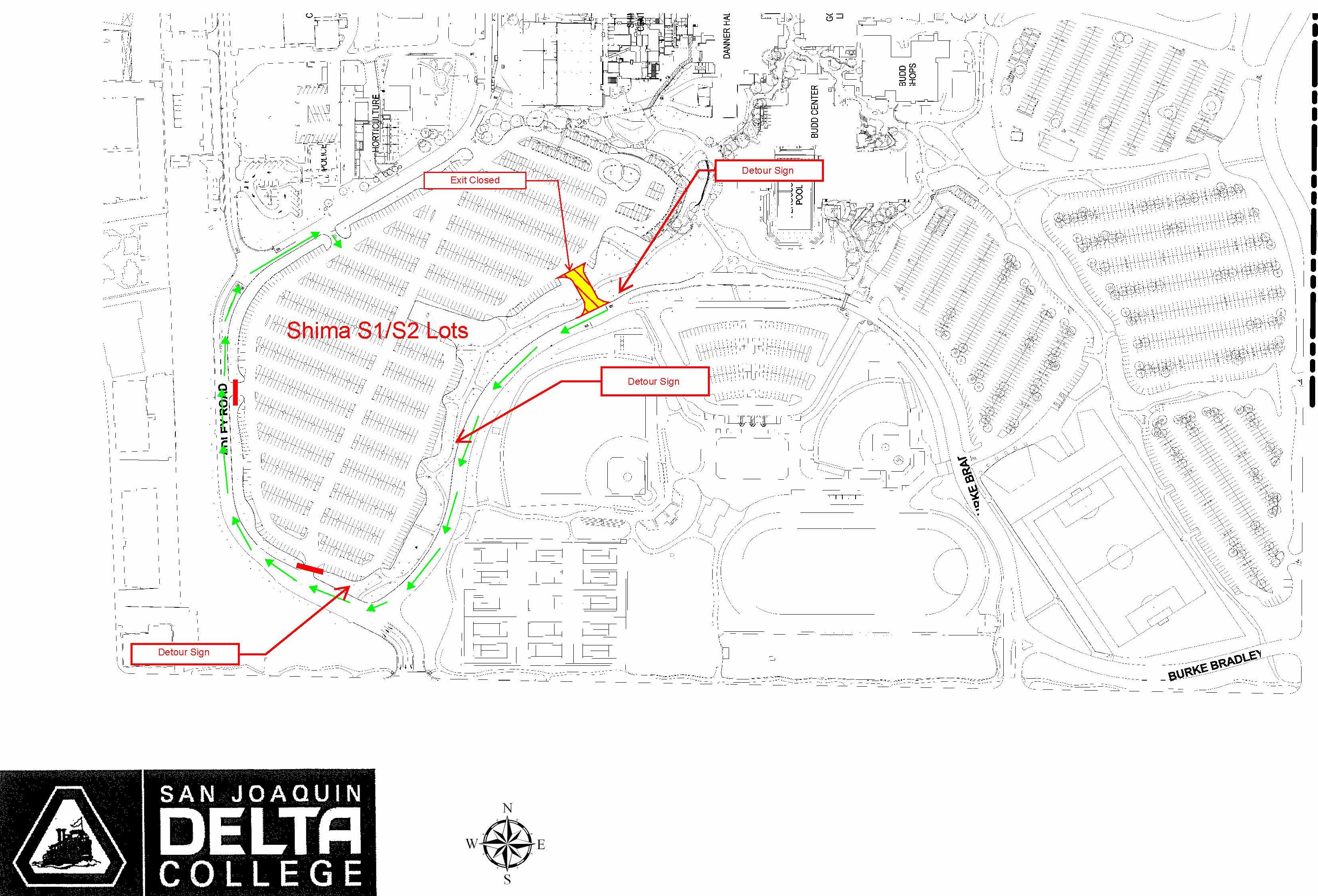   Beginning Monday, Sept. 9, access to the Shima parking lots (S1/S2) will be restricted due to construction.     The southwest entry will be closed. All entry and exit to the Shima parking lots will be from North Burke Bradley Road. 