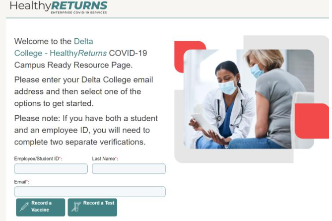 Student HealthyReturns Form screen shot  - login page