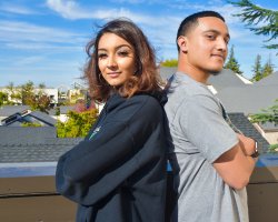 San Joaquin Delta College speech and debate team members Umbreen Khan, left, and Peter Perez won the novice championship at a tournament in Reno last week.n 