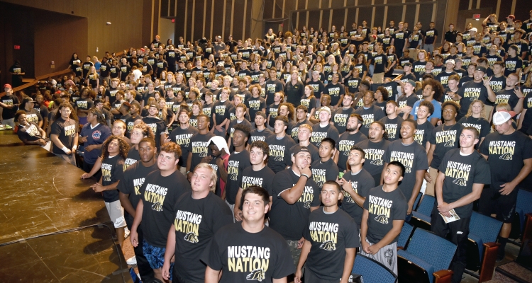 An accreditation team will visit San Joaquin Delta College in March 2020, and the public is invited to submit comments ahead of time. Pictured here, Mustang athletes crowd into the Tillie Lewis Theatre for a photo shoot. An accreditation team will visit San Joaquin Delta College in March 2020, and the public is invited to submit comments ahead of time. Pictured here, Mustang athletes crowd into the Tillie Lewis Theatre for a photo shoot.