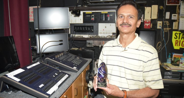 Kishor Patel is the man behind the curtain at San Joaquin Delta's Atherton Auditorium. Patel was recently awarded by the Stockton Symphony for his efforts.