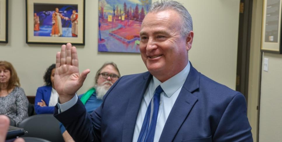 Dr. Armando Valerio is sworn is as a Delta College trustee