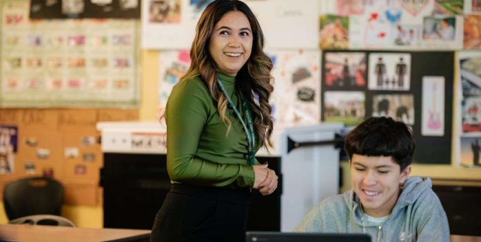 Professor Lulu Sanchez teaches a class at her alma mater, Franklin High School