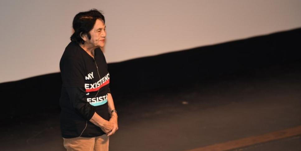 Civil rights activist Dolores Huerta spoke at San Joaquin Delta College in February 2018. The College recently renamed its plaza in honor of Huerta.