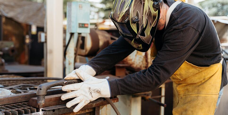 A student practices welding at Delta College