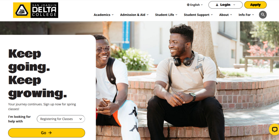 Screenshot of the new Delta College website