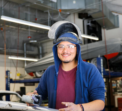 Autobody student in class