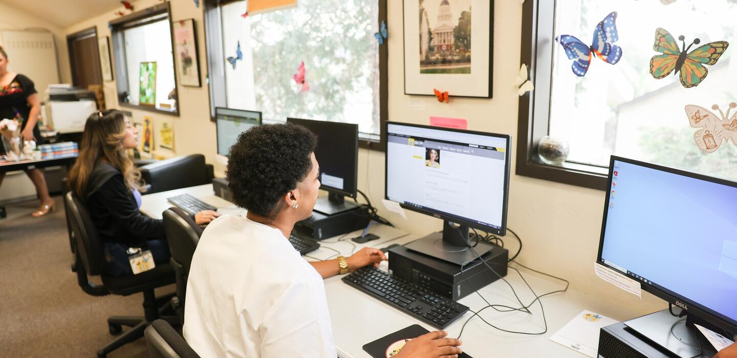 A student uses a computer