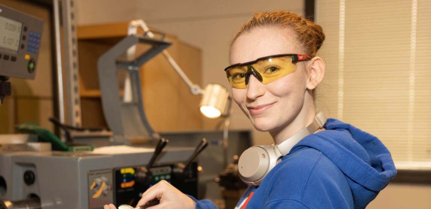 student in a Machine Tool Technology class