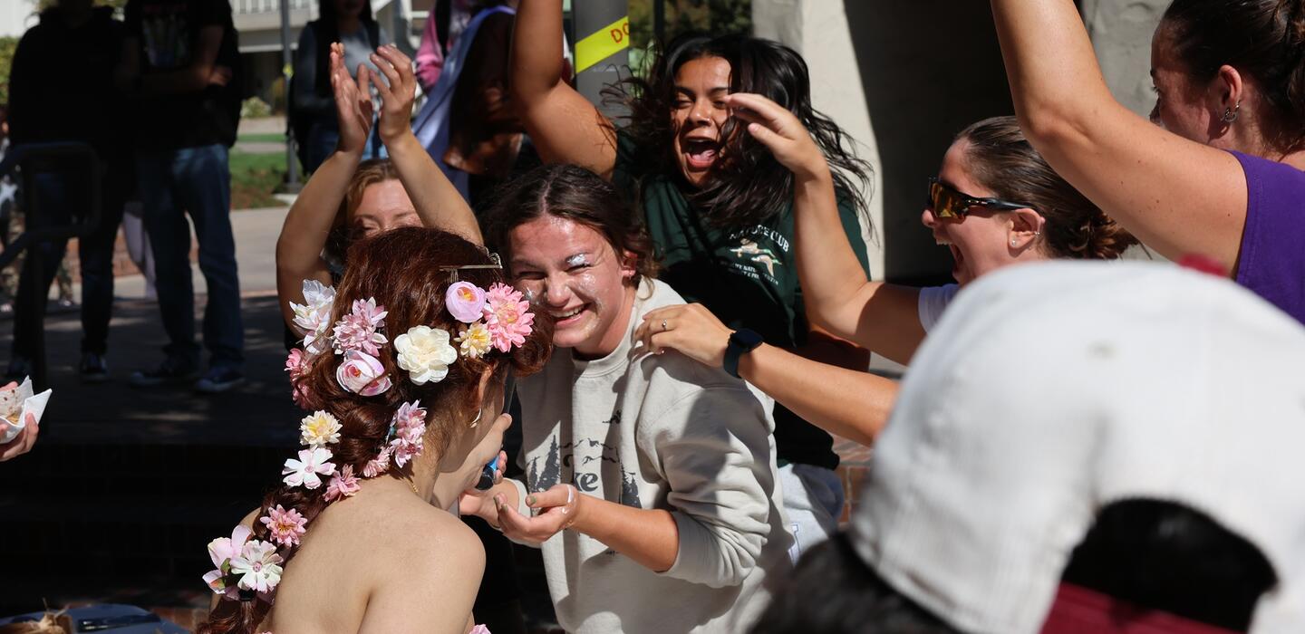 Photo of a student who won a pie-eating contest