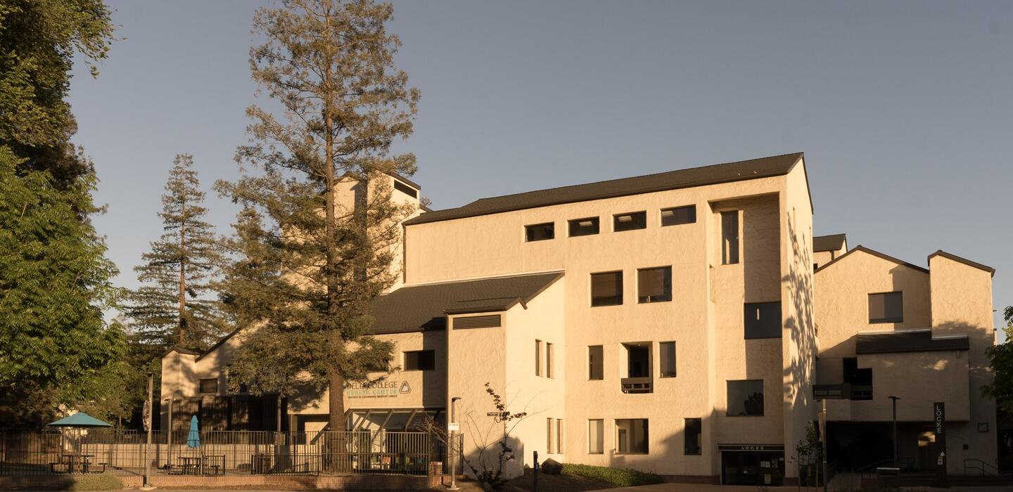 A photo of the Locke Center, one of the older legacy buildings at Delta College