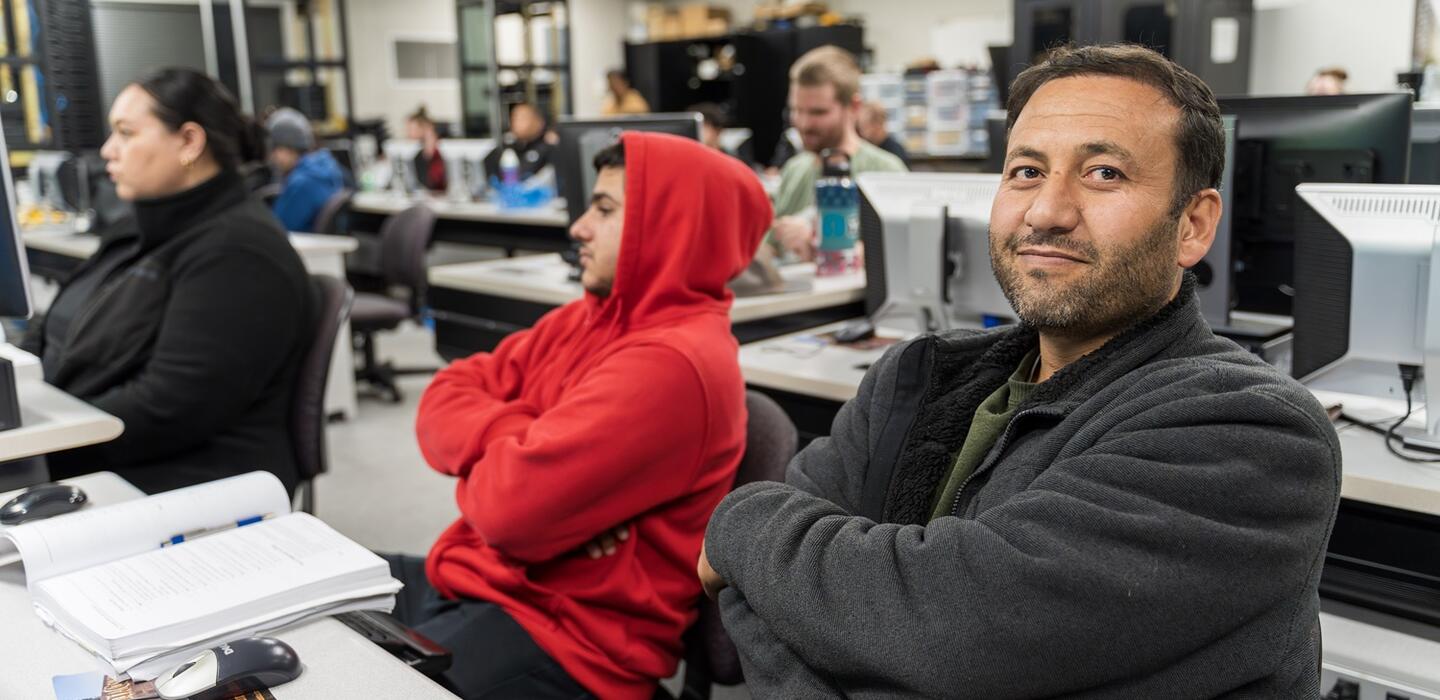 A student attends class at the CISCO Networking Academy