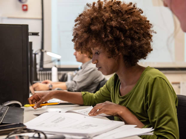 Student on computer science class