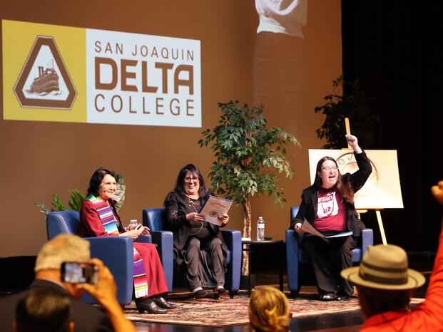 Civil rights activist Dolores Huerta speaks at Delta College
