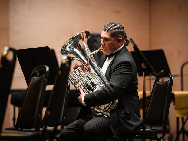 A Delta College sudent plays in concert band