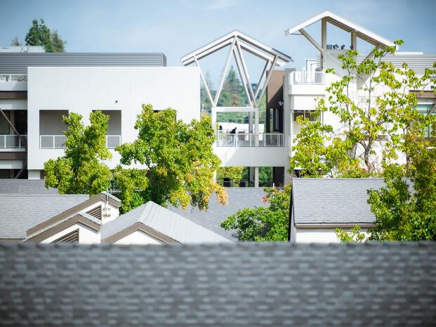 View of the Science and Math Building from the second floor of the Admin Building