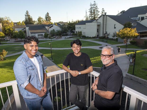 Delta College students gather above the Dolores Huerta Plaza