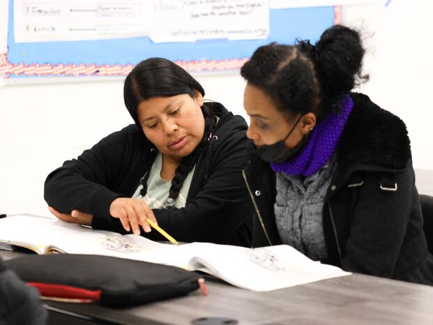 English as a Second Language students study during class