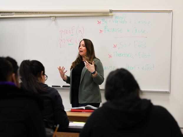 Photo of an ESL faculty member teaching a class