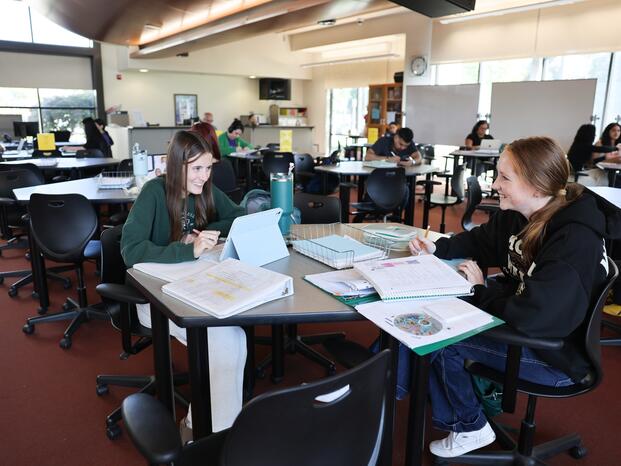 Two students study together at the Math and Science Learning Center