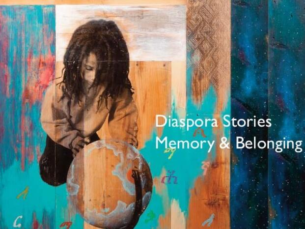 graphic for Diaspora Stories: Memory and Belonging art show coming to the Horton Gallery in 2026