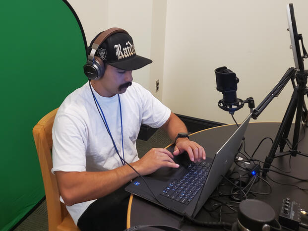 Photo of student using AV recording room