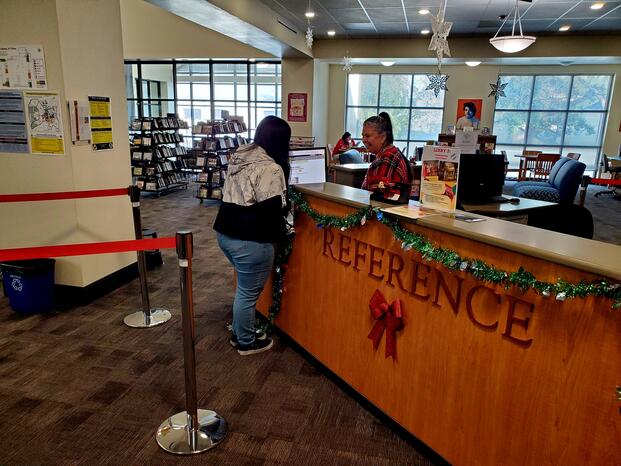 Photo of the reference desk at Goleman Library