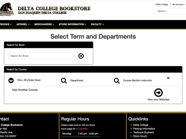 Screenshot of bookstore website for searching books