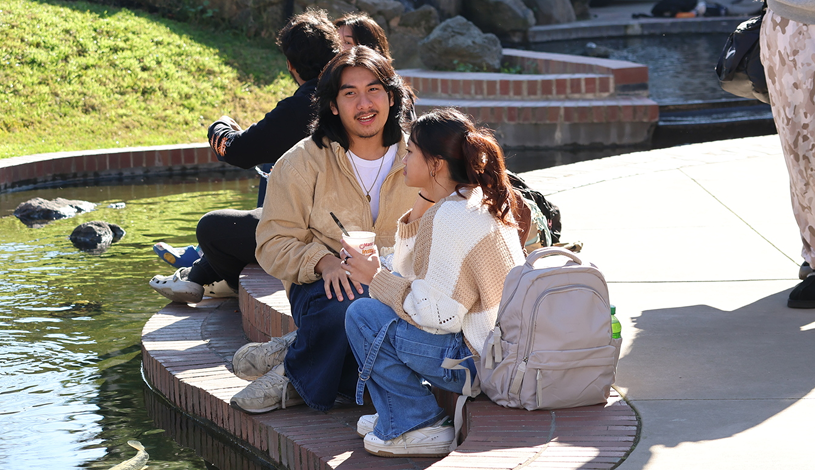 Students on the lake